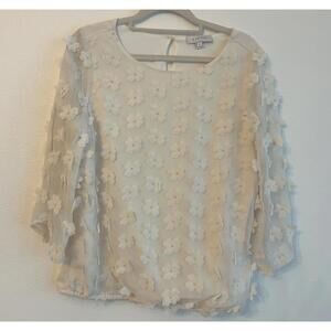 Women’s Blouse 5 Twelve Medium Peacock Blue Embroidered Appliqués Lined